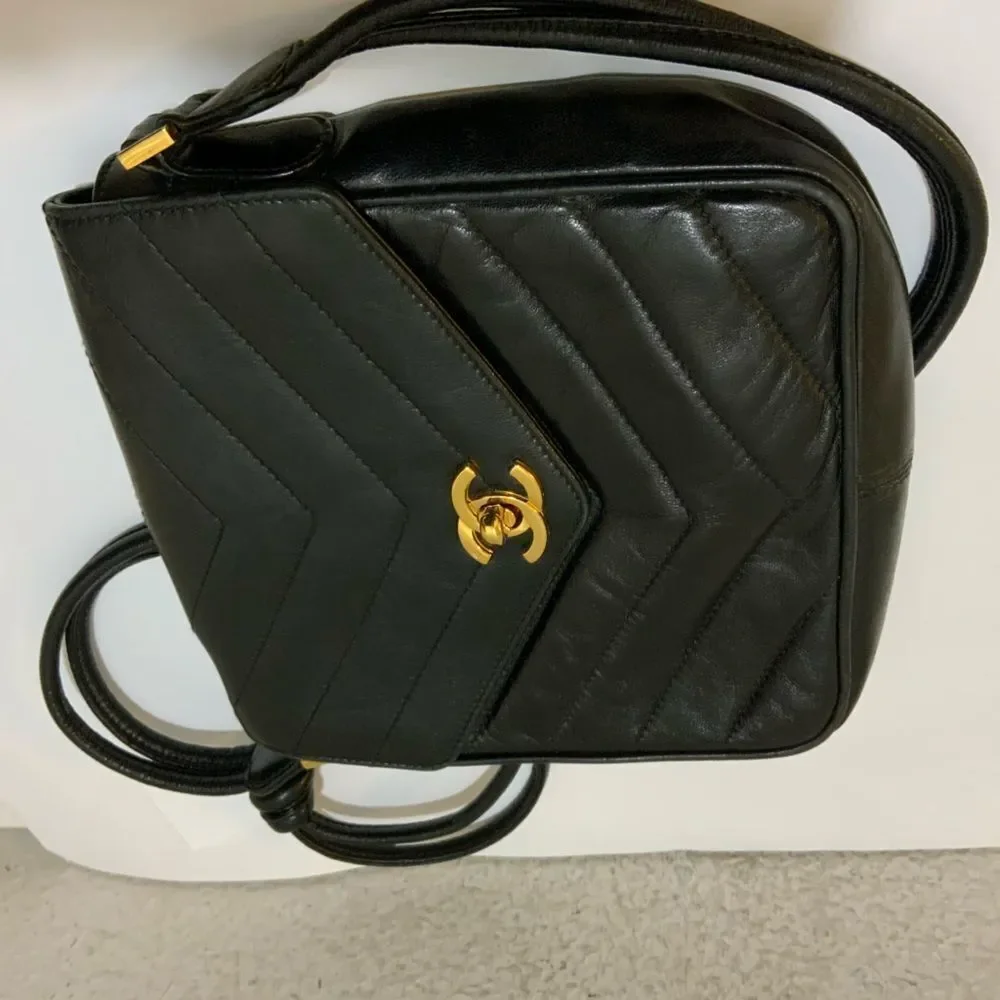 Chanel Vintage CC Turnlock Crossbody Bag Envelope Flap Chevron Lambskin Mini